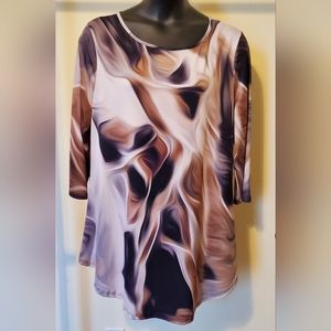 Lily Tan/Brown Swirl Tunic Top 3X